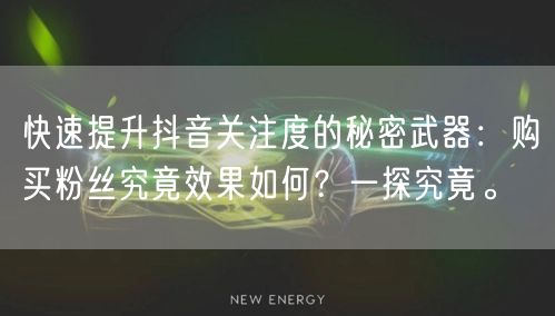 快速提升抖音关注度的秘密武器：购买粉丝究竟效果如何？一探究竟。