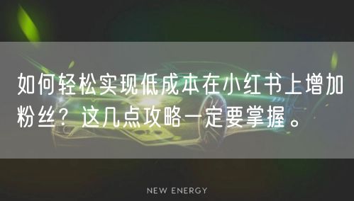 如何轻松实现低成本在小红书上增加粉丝？这几点攻略一定要掌握。
