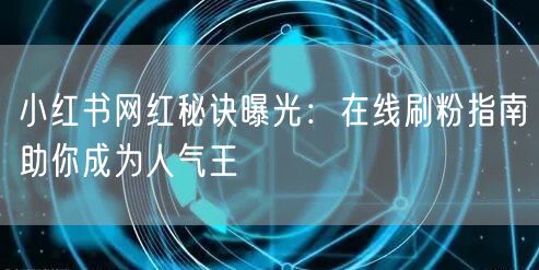 小红书网红秘诀曝光：在线刷粉指南助你成为人气王