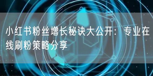 小红书粉丝增长秘诀大公开：专业在线刷粉策略分享